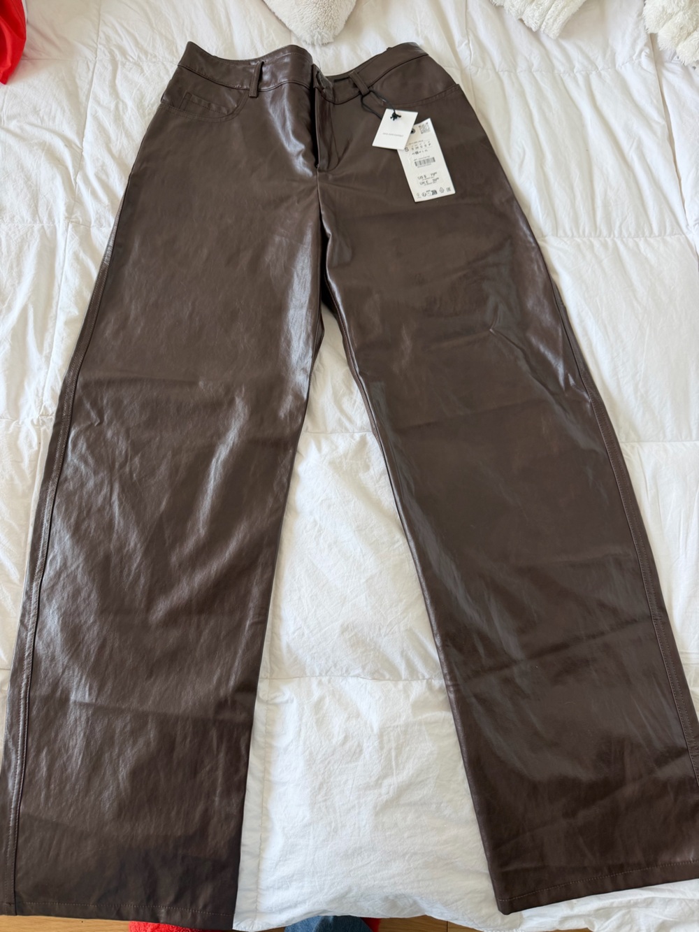Zara Wide Leg Faux Leather Pants in Dark Brown